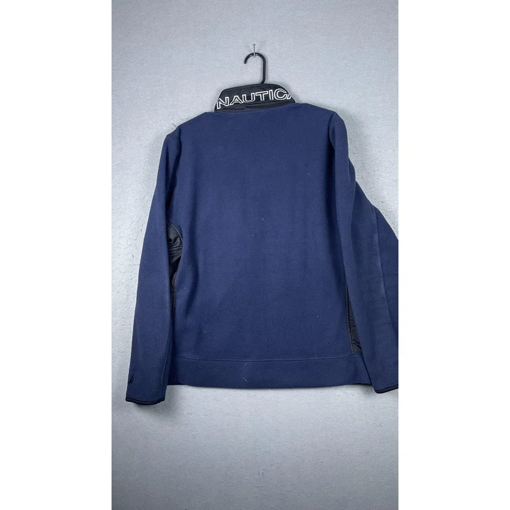 Nautica Jacket Mens Medium Navy Black Fleece‎ Full Zip Stand Collar Sail Logo